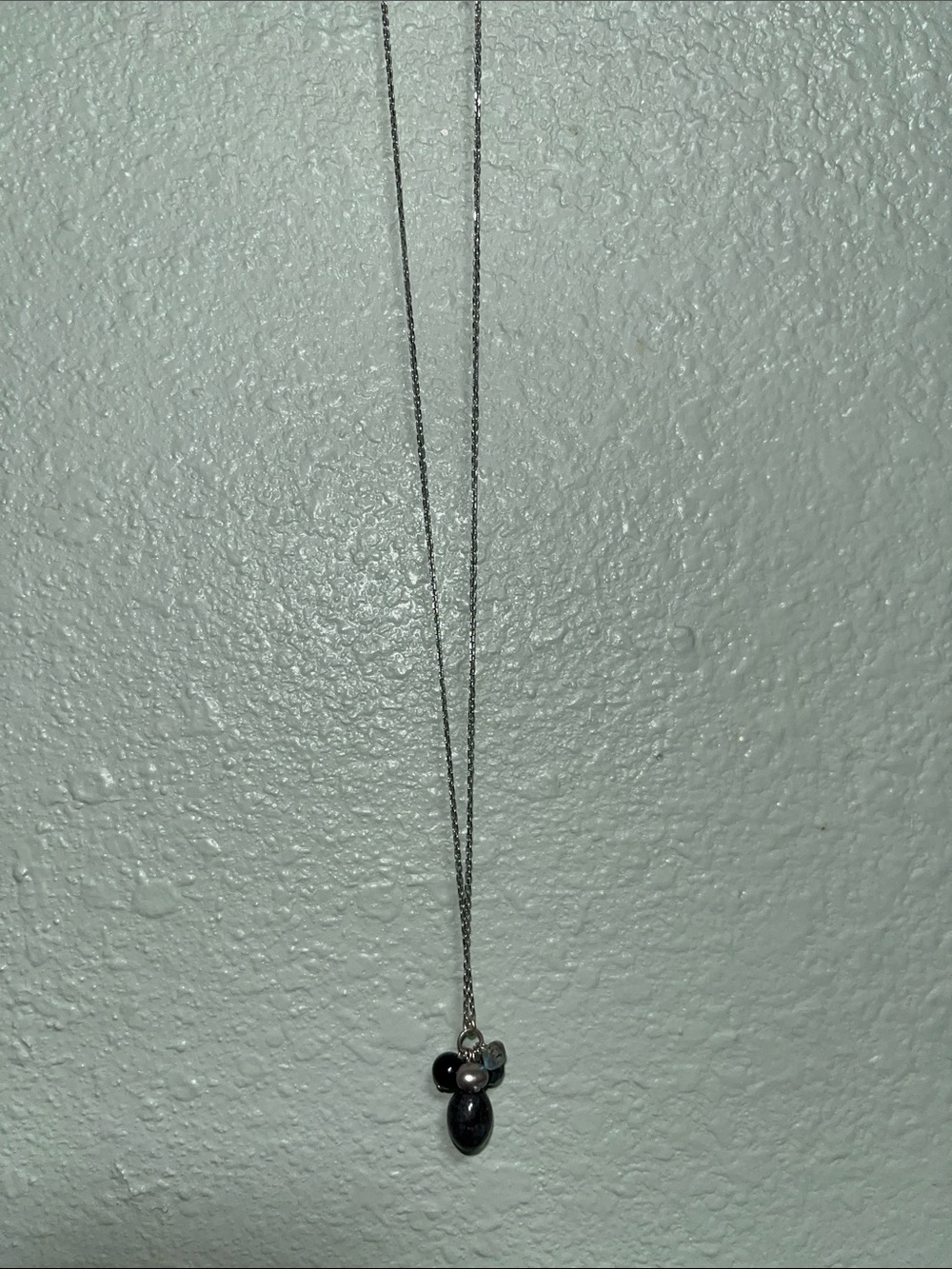 Delicate Sterling  Silver  Necklace with Black Stone and Pearl Charms